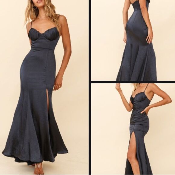 Selfie Leslie Dresses & Skirts - Nwt SELFIE LESLIE
BRONTE HIGH SPLIT GATHERED BUST MAXI DRESS INK